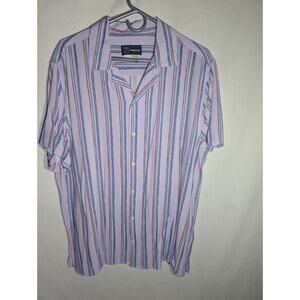Original Use Mens Striped Short Sleeve Button Up Casual Shirt Size L‎ Purple